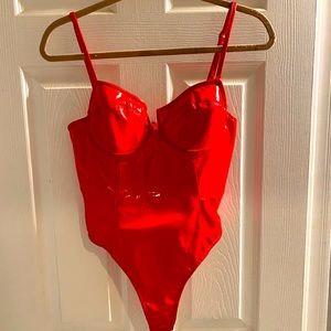 Red pleather body suit